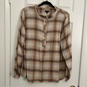 Talbots Brown Plaid Blouse | Size XL